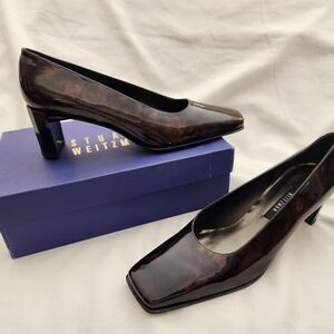 Stuart Weitzman Brown Patent Leather Marble Pumps 11M NEVER WORN Orig $175